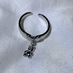 Sterling silver semi-adjustable ring Teddy Bear Charm 925 EUC